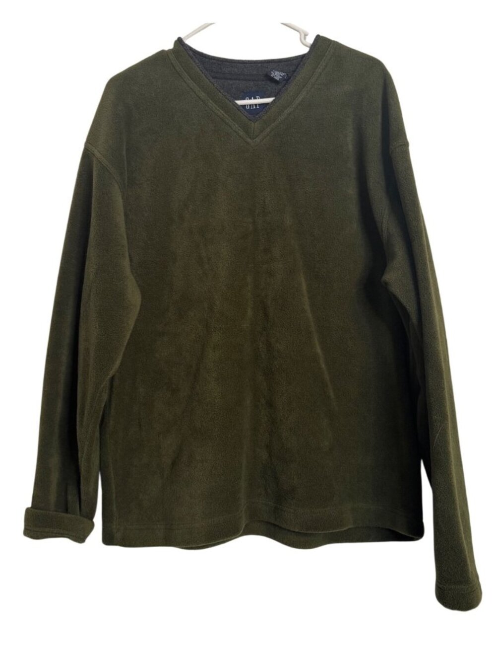 Gap Fleece Pullover Size Large Men’s V Neck Olive Green EUC Cozy Soft